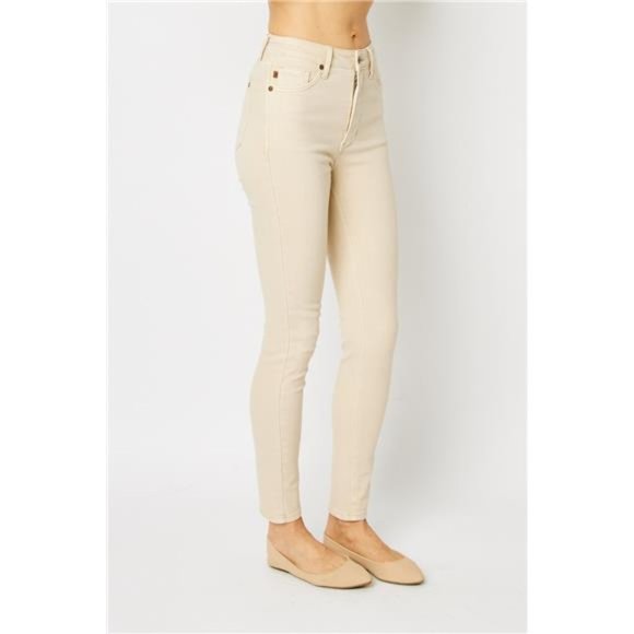 NWT Judy Blue Full Size Garment Dyed Tummy Control Skinny Jeans, in Bone 0-24W - Picture 4 of 7